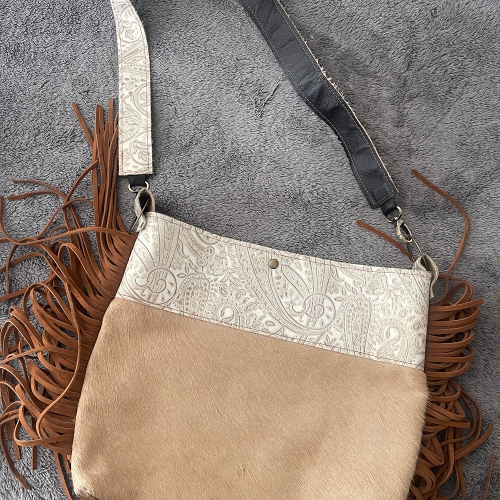 Fringe Accent Cream and Tan Women's Bag